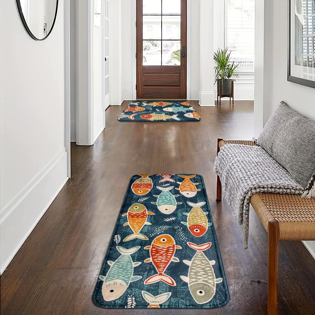 Cartoon Colorful Fish Carpet 2pc Kitchen Rug Doormat Welcome Mat Living Room Carpet Rug For Bedroom Home Decoration