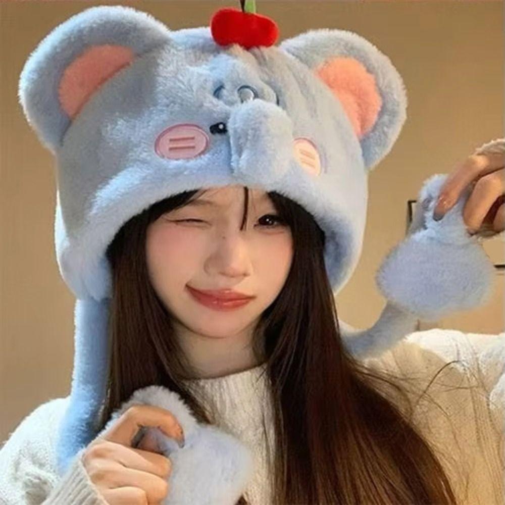Ski Caps Cute Ear Protection Hat Cartoon Korean Style Pullover Hats Windproof Comfortable Elephant Warm Hat Girls