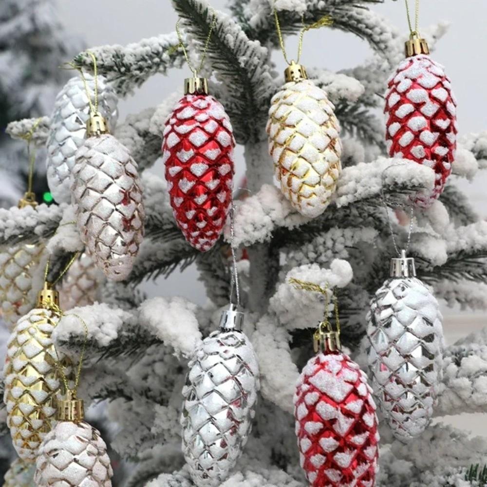 5Pcs Plastic Christmas Painted Pine Cone Painted Pine Cone Balls Pine Cone Hanging Pendant  Navidad