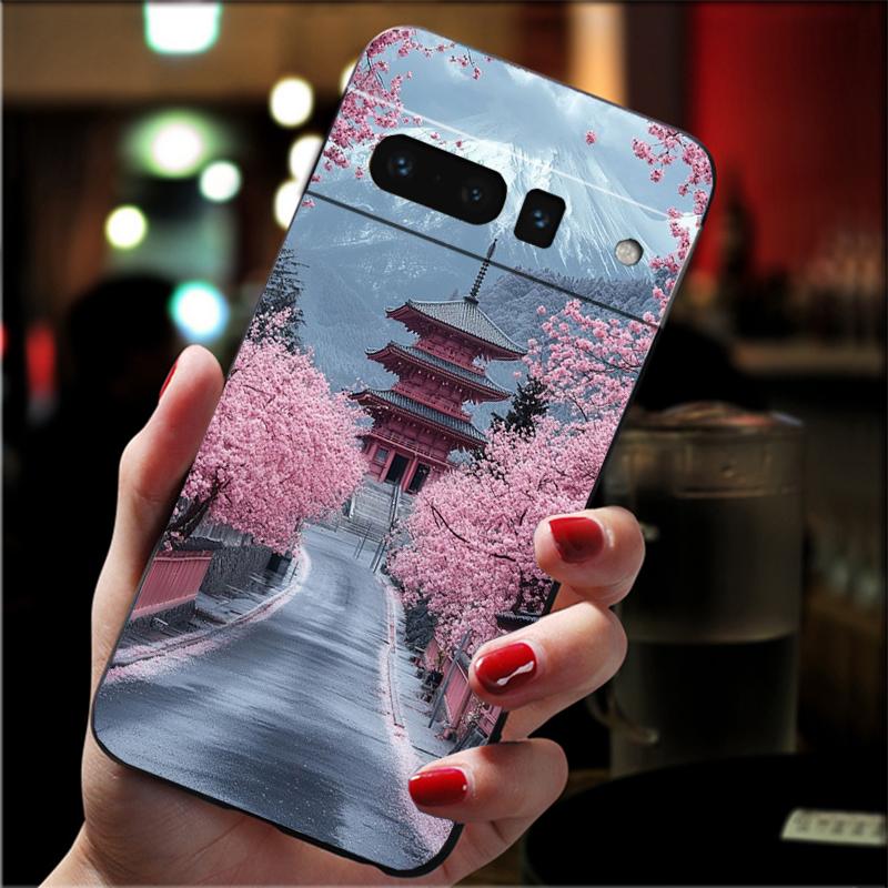 Phone Case For Google Pixel 10 Pro 9 Pro XL 9A 8 7 6 Pro Pixel 8A 7A 6A Pixel 8 7 6 5 Japan Sceneary Cherry Flower Mountain