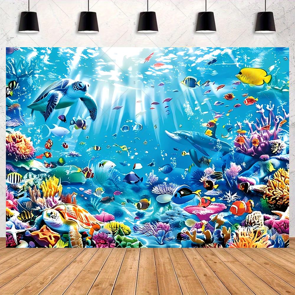 Underwater World Background Decor, Sea Background Banner, Seashell Decorations, Dolphins, Turtles, Underwater Photography Props3425