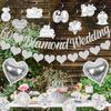 60th Diamond Wedding Anniversary Decorations, Glitter Banner, Cake Topper, Hanging Swirl, Silver Heart-shaped Love Foil Balloons, Party Festival