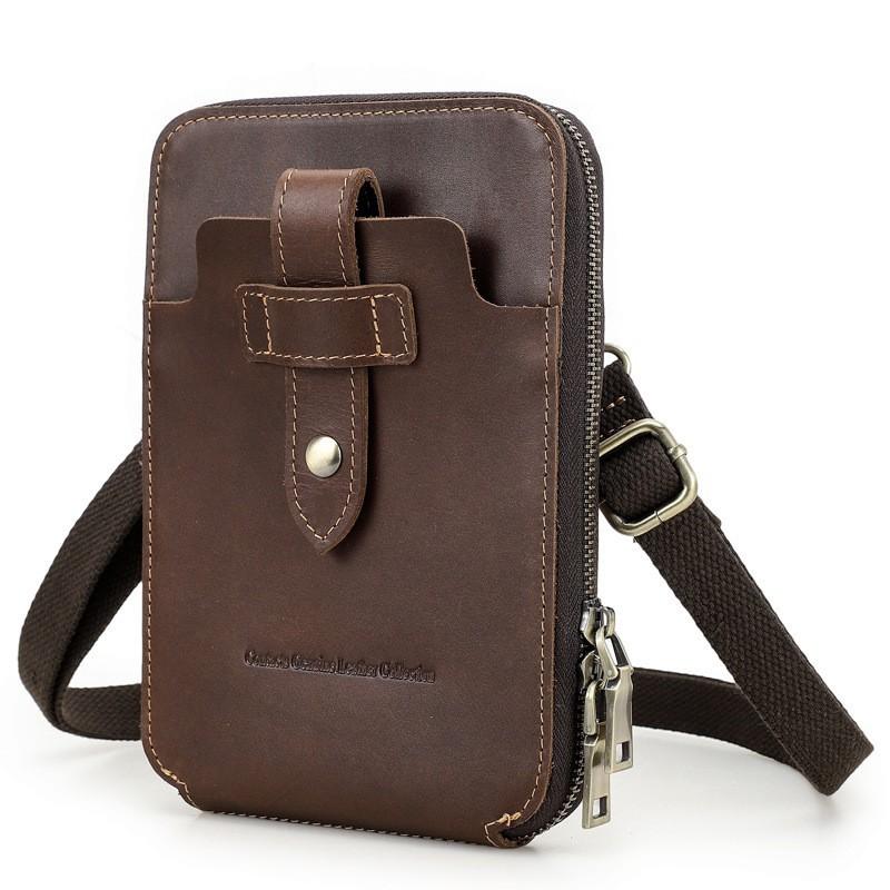 Retro Top Layer Cowhide Fashionable Large Screen Mobile Waist Bag Multifunctional Genuine Leather Men's Shoulder Crossbody