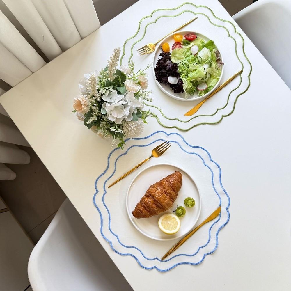 Trendy Vintage Embroidered Placemat Flower Shaped Cotton Dining Table Mat Dust Cover Cloth Coffee Machine Table Place Mat