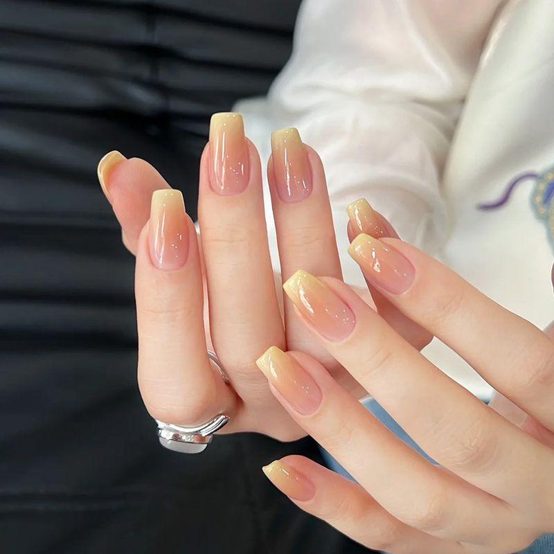 

Mid Length Long Length Wear Nail Stickers Square Head Pure Desire Wind Pure Desire Custard Gradient Fresh Girl Fake Nails Detachable Poplar branch nectar-Mid Length Long Length