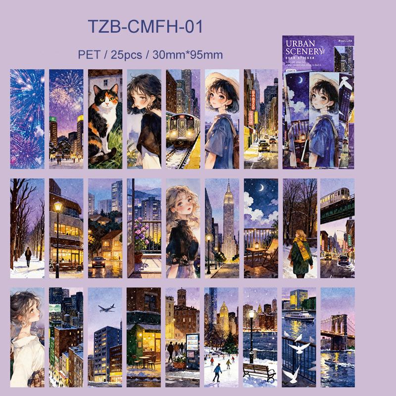 JIANWU City Romantic Series Vintage Character Building Street Landscape Material Collage PET Sticker Creative Journal Stationery