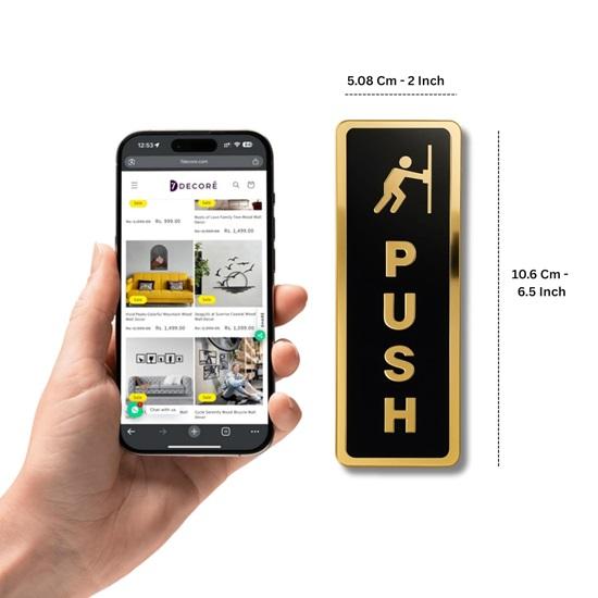 Push–Pull Door Sign – Self‑Adhesive Acrylic (Black/Gold),  Ideal for Offices, Restaurants, Hotels, Homes (Verticle Golden)