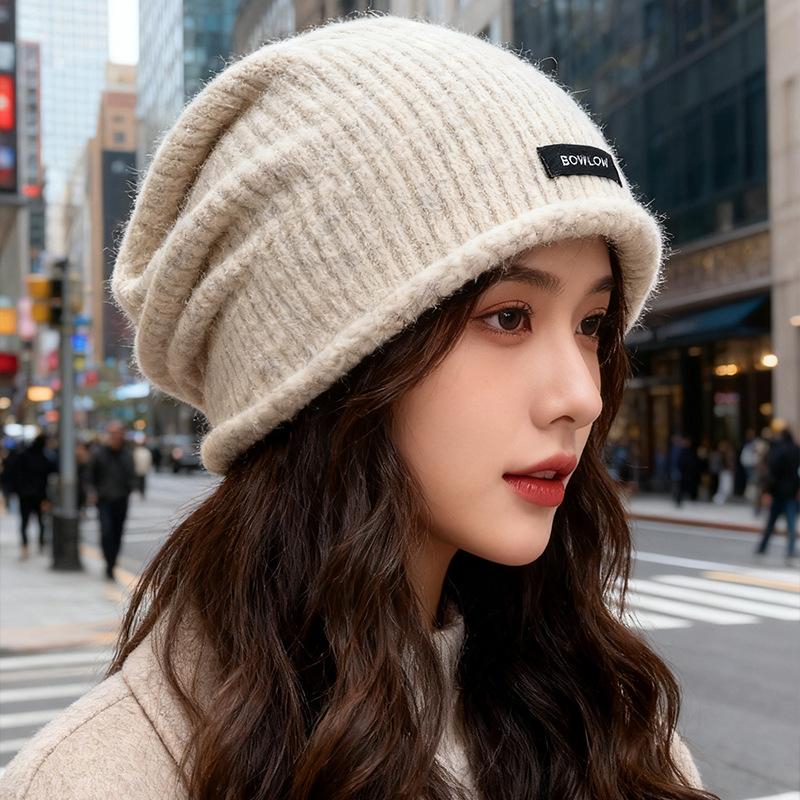 Plush Pile Hat for Women Korean Version  All Match Face Showing Small Warm Hat  Large Head Circumference  Knitted Pullover Cold Hat