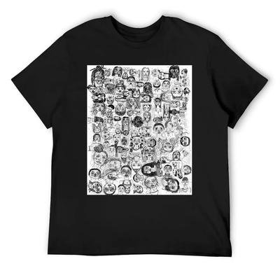 Line Work People B&w Print T-Shirt Valentines Clothes T-shirts Man Topping Oversized Black T-shirts for Men