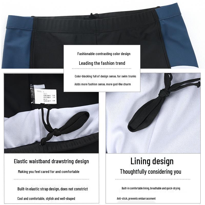 2026 Men's Trendy Mid-Length Pure Black Swim Trunks, Customizable