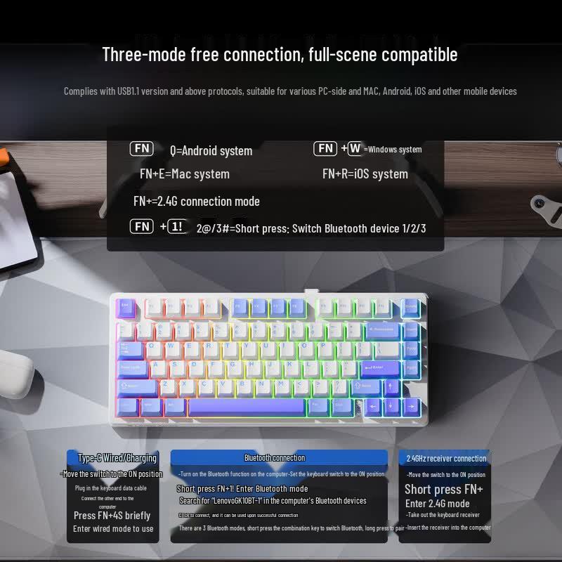 Lenovo GK10 80W Triple Mode Hot-Swappable Mechanical Keyboard