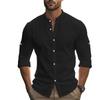 Camisa Casual de Moda com Gola Alta de Algodão e Linho para Outono e Primavera, Blusa Lisa de Manga Longa Masculina, Top Cardigan Masculino