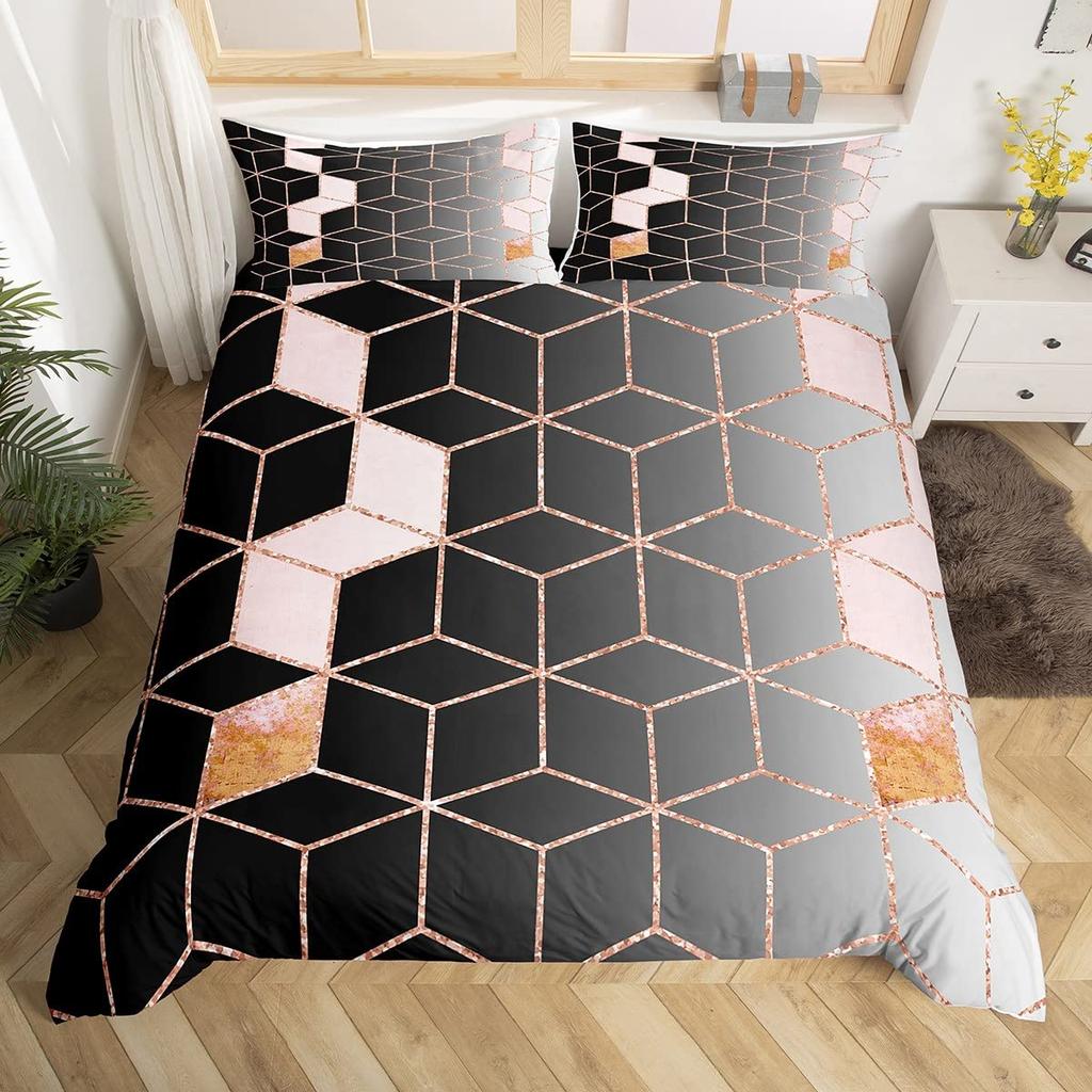 Marble Duvet Cover Queen Full for Kids Boys Girls Modern Luxury Marble Print Comforter Cover Geometric Cube Bedding Set 2/3Pcs