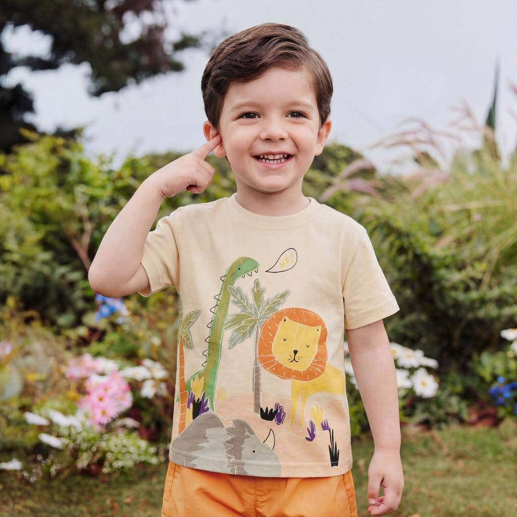 Boys' Short-Sleeve Round-Neck T-Shirts, Cute Kids' T-Shirts, Children's T-Shirts with Printed Designs