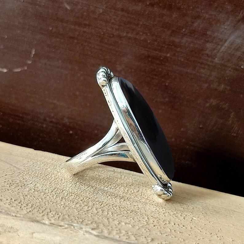 Black Onyx Big Oval Gemstone Ring, Solid 925 Sterling Silver Ring, Handmade Ring, Designer Ring, Gift For Her