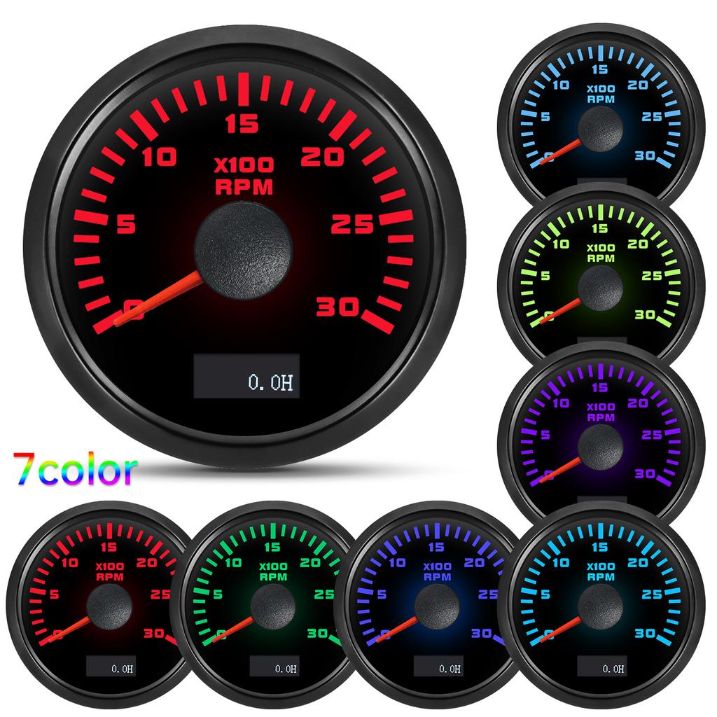 Waterproof 2" 52mm Tachometer With 7 Color Backlight 3000/4000/6000/7000/8000 RPM Tacho Gauge For Marine Car Truck 9-32V