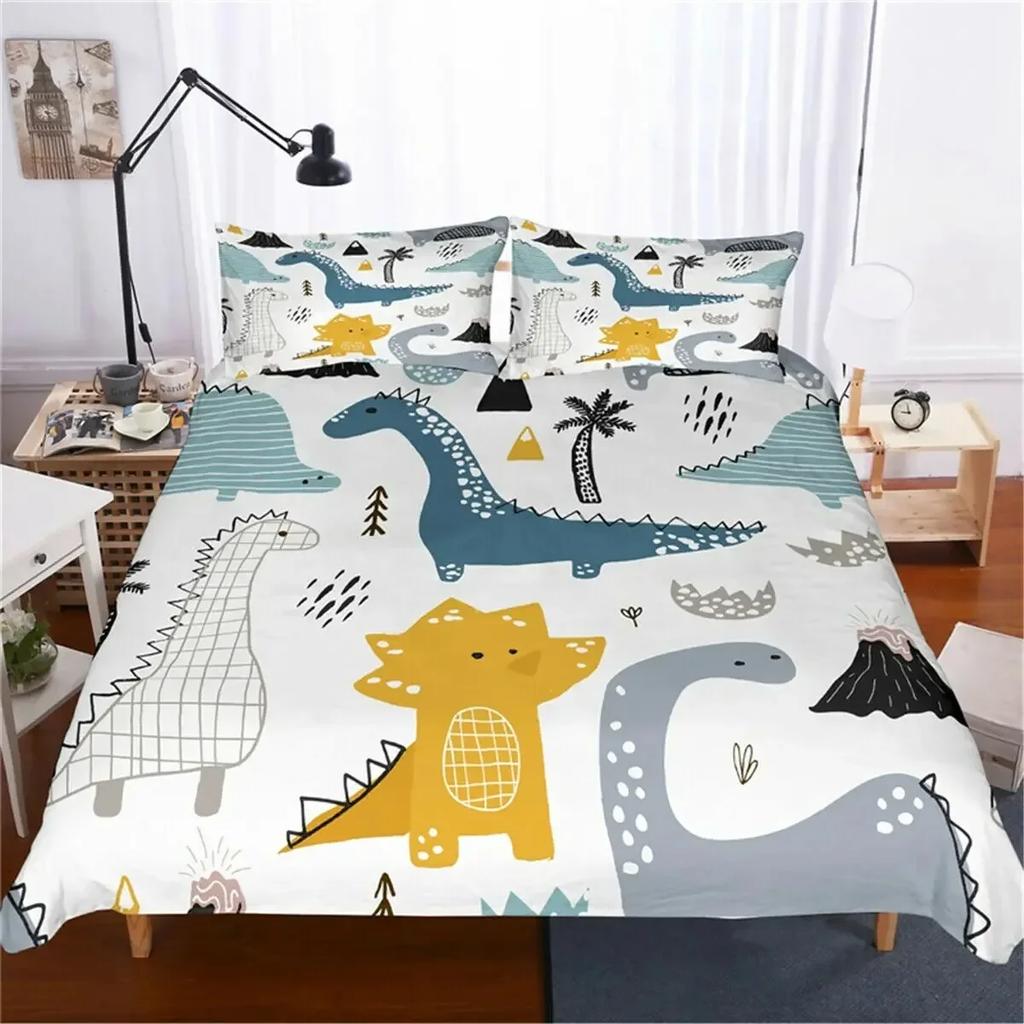 Dinosaur Cute Ancient Animal Comfortable Duvet Quilt Cover Pillowcase Bedding Set Children Bedroom Decoration Home Textile