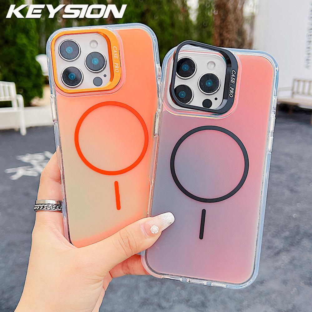 KEYSION Bunte Gradient Magnetische Linsenständer Hülle für iPhone 16 Pro Max Plus 16e 17e für MagSafe Stoßfeste Abdeckung