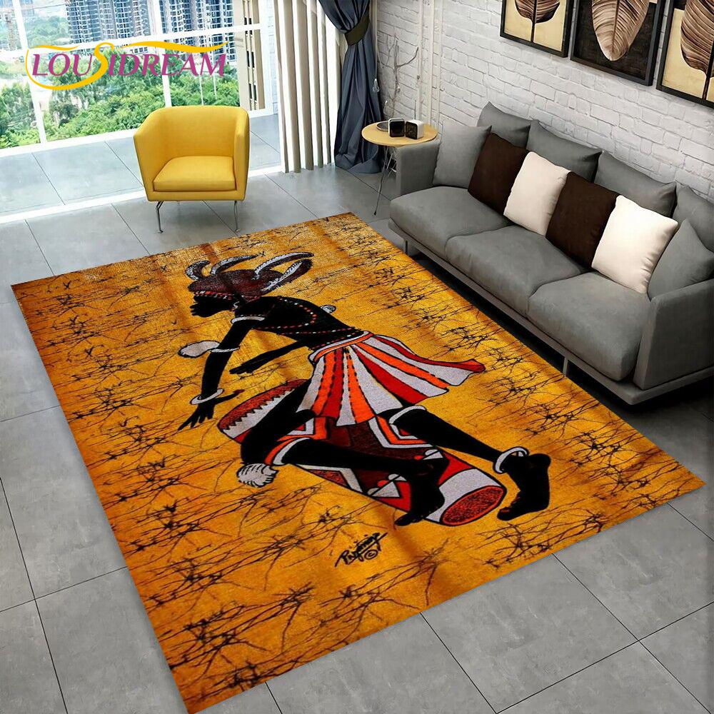 3D Africa Ethiopian Painting Art Custom Cartoon Area Rug Large,Carpet for Home Living Room Sofa Doormat Decor,Non-slip Floor Mat