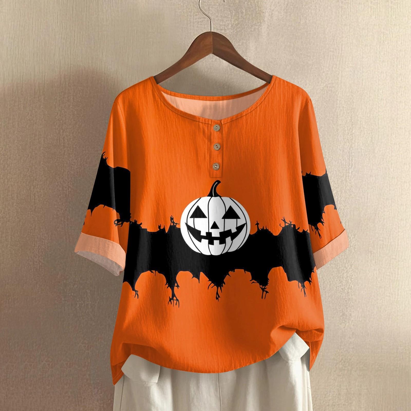 

Women s Fashionable And Casual Shirt Half-sleeve Round Neck Print Cotton And Linen Blouse Top S шафрановий