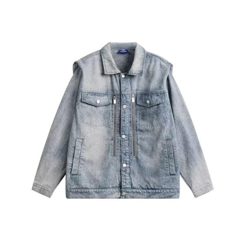 American Retro Washed Denim Jacket Men'S And Women'S Trendy Brand Niche Shoulder Padded Design Versatile Couple Jacket