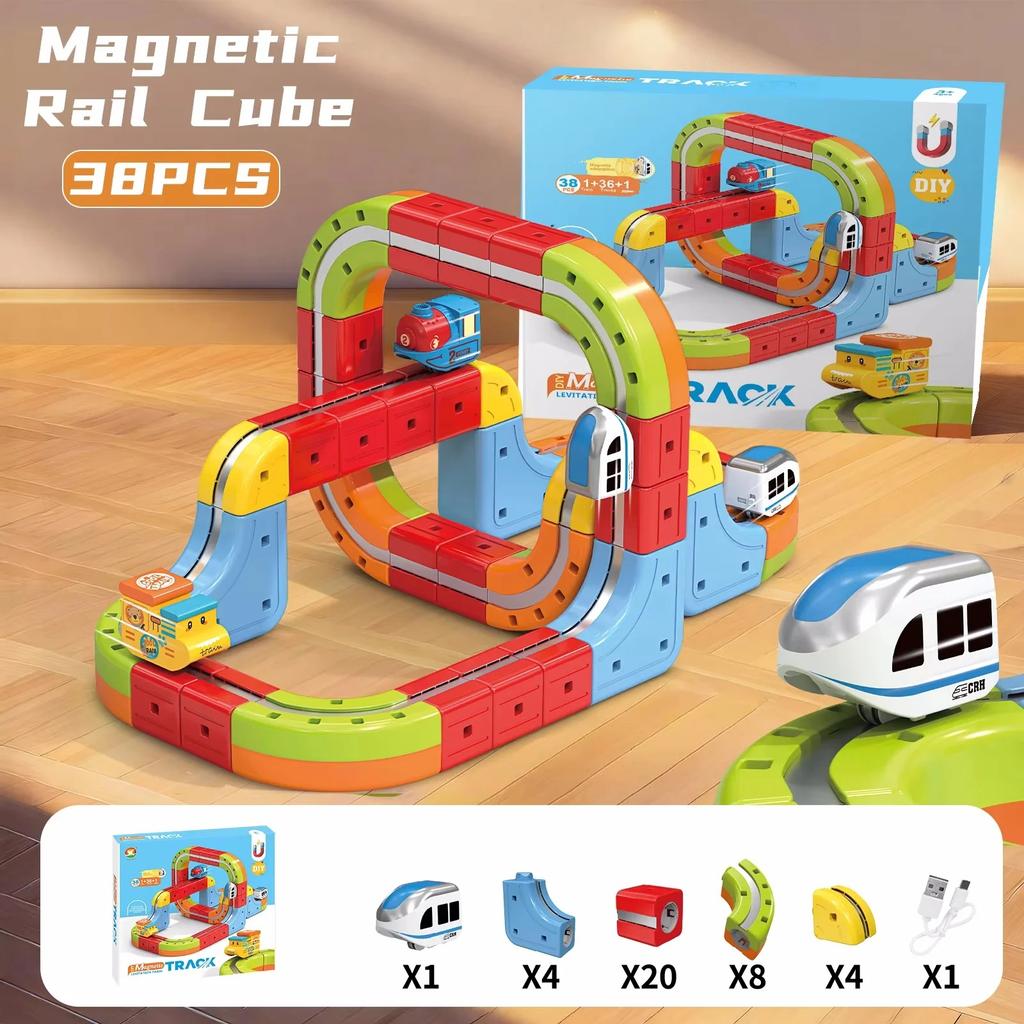 Magnetische Kindereisenbahn-Gleisspielzeug DIY-Montage Antischwerkraft Elektrische Eisenbahn-Gleisbahnauto Bausteinwürfel Kinder Weihnachtsgeschenke
