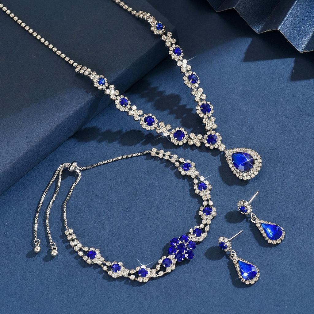 4PC Women's Fashion Water Drop Set Necklace Earrings Bracelet Zircon Set Suitable for Wedding, Party, Festival Gifts
