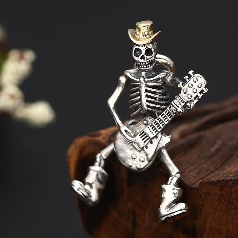Hip Hop Rock Skull Guitar Alloy Necklace 60CM(Necklace Long)