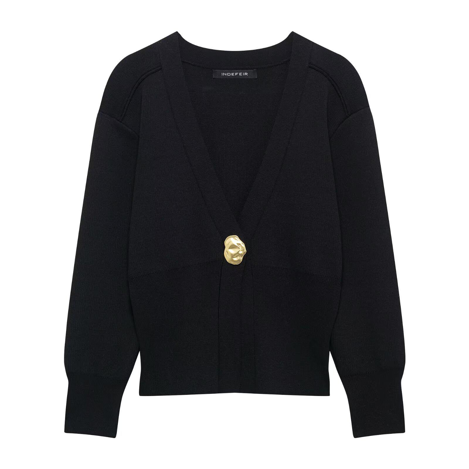 

Женская мода весна 2025: Универсальный вязаный кардиган в европейском и американском стиле Medium чёрный