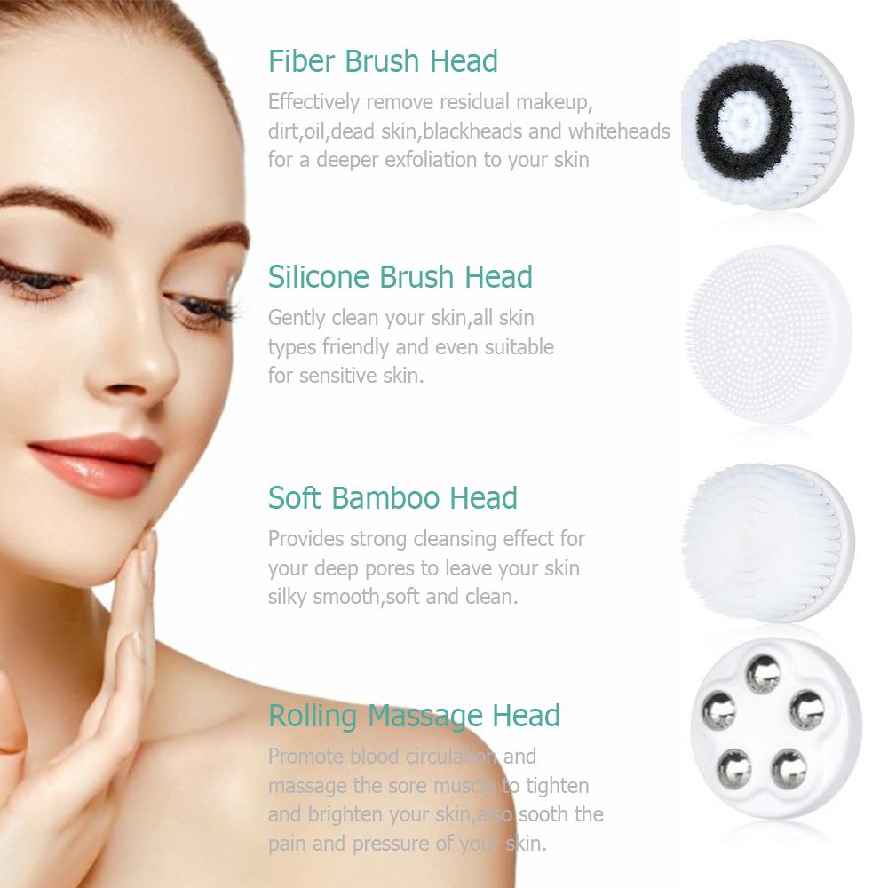 Masina de curățare a feței cu rotație automată pentru curățarea feței electrice 4 în 1, pentru îndepărtarea impermeabilă a porilor, exfoliant pentru punctele negre