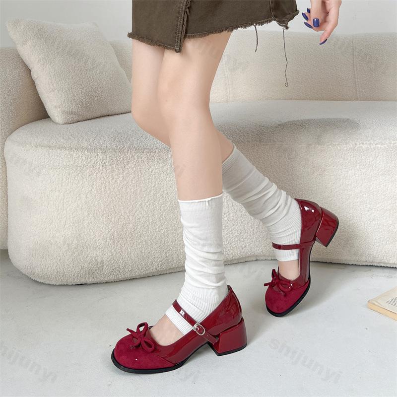 Fashion Women's Elegant Retro Bow Designed Casual Shallow Mouth Single Shoes Autumn 2025 Comfortable Versatile High Heel Mary Jane Shoes