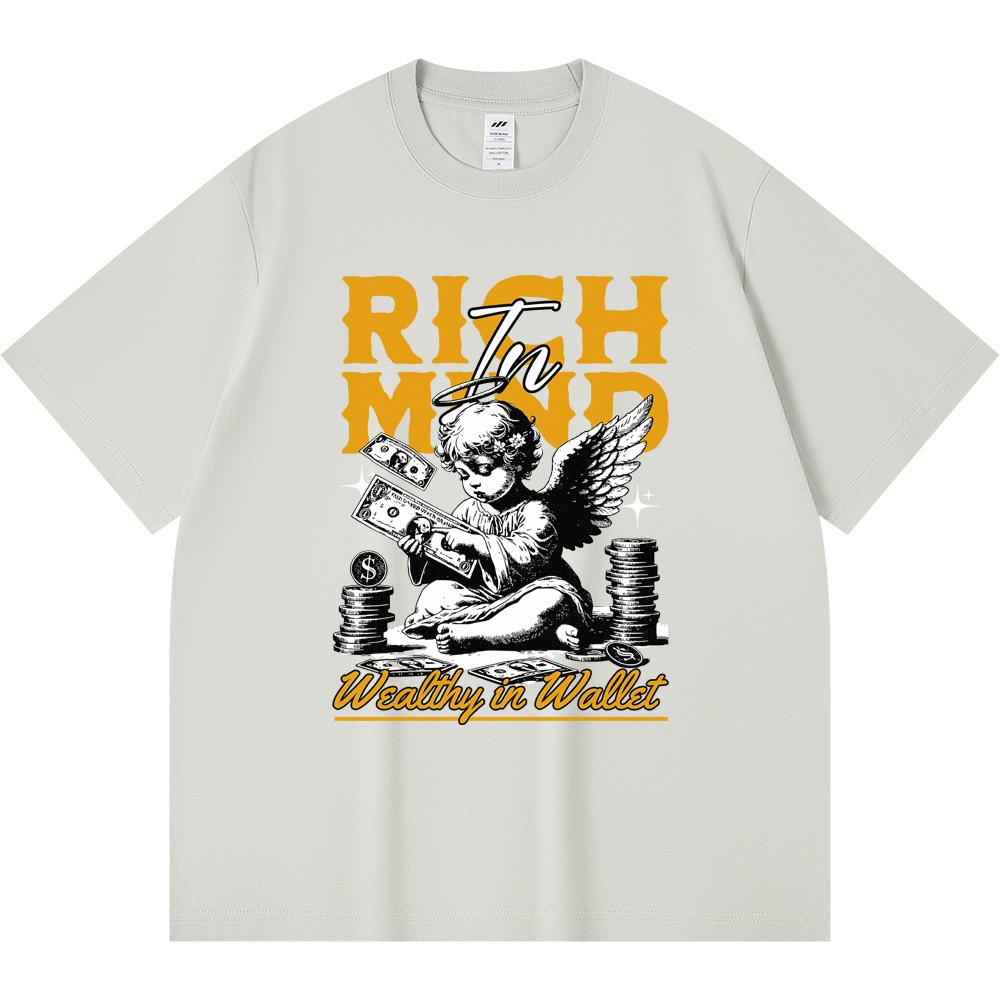 

230GSM 100% Cotton T-Shirt Rich in Mind, Wealthly in Wallet Print Tees Funny Harajuku Style Combed Cotton Tshirt XS абрикосовый