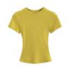 Trendy Women's Ribbed Slim Fit Short Sleeve T-Shirt with Sexy Round Neck and Straight Shoulders.
