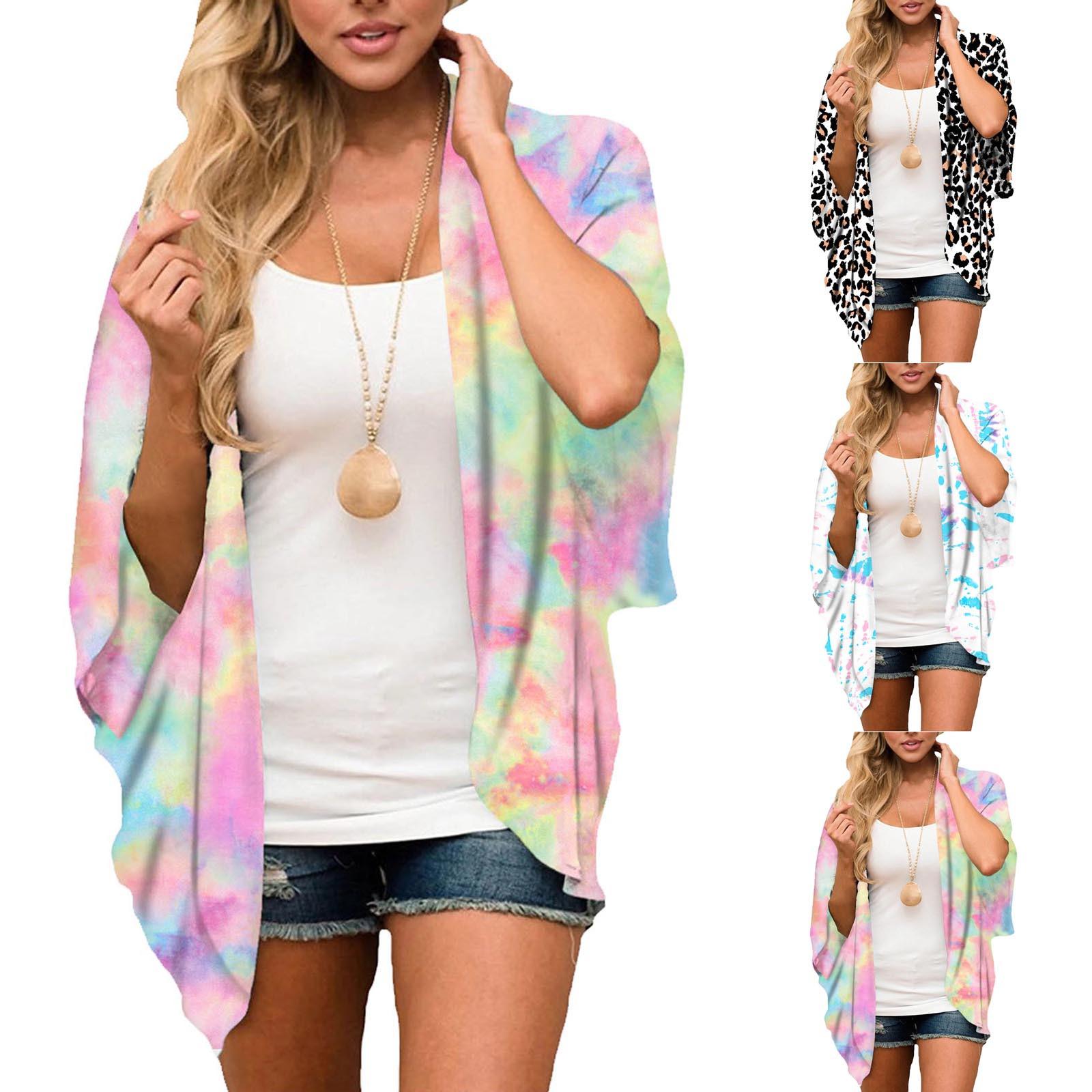 

Women s Fashion Chiffon Printed Cardigan Loose Plus Size Beach Cover-Ups