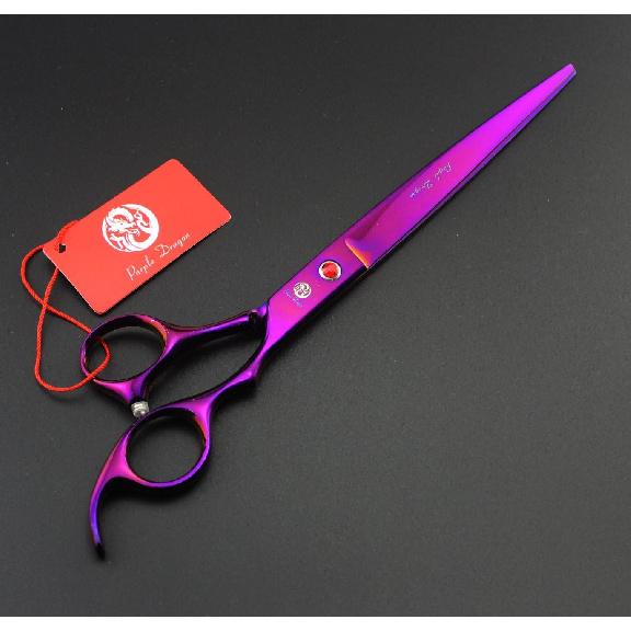 Purple Dragon 8 inch 3 in 1 Professional Pet Grooming Thinning Scissors - Upward Curved Shears and Dog Hair Cutting Scissor - Perfect for Pet Groomer