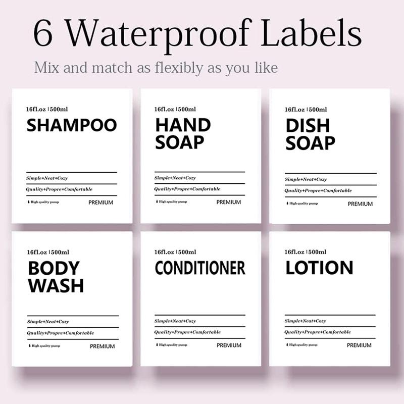 Dozator de șampon și balsam transparent de 500 ml pentru sticle de săpun de duș cu montare pe perete cu etichete Reumplere dozatoare de spălat corporal pentru baie, bucătărie