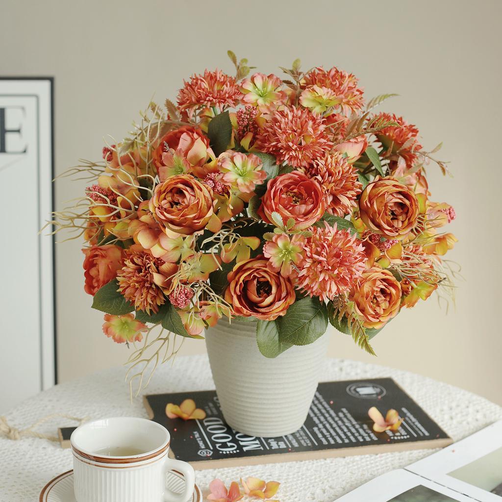 Artificial flower rose decora wedding bridal bouquet garden Valentine's Silk Peony Embroidered Ball Dried Flower Vase Board Gift