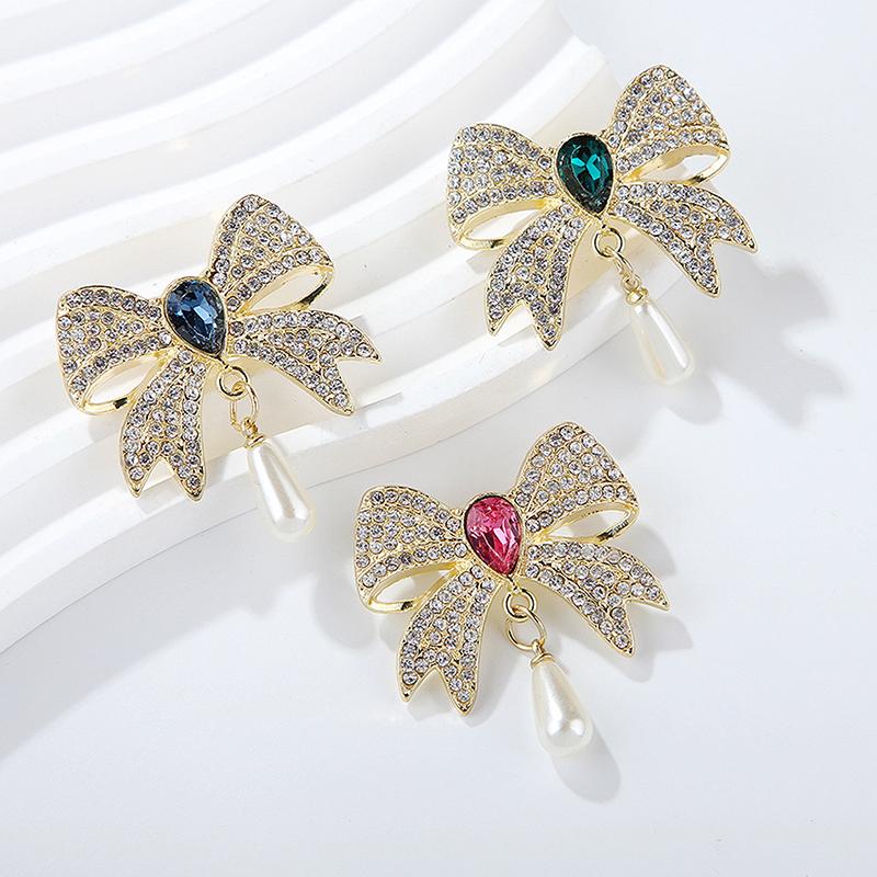 Vintage Light Luxury Rhinestone Bow Brooches Women Clothing Coat Jewelry Accessries Gifts