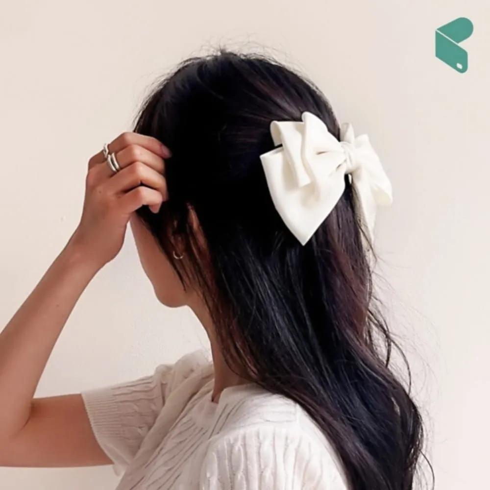 Hairpin Angel Scrunchie Silk 3-Tier Knot White Hair Ornament Ribbon Pin Lovely Point Commerce Pick JL