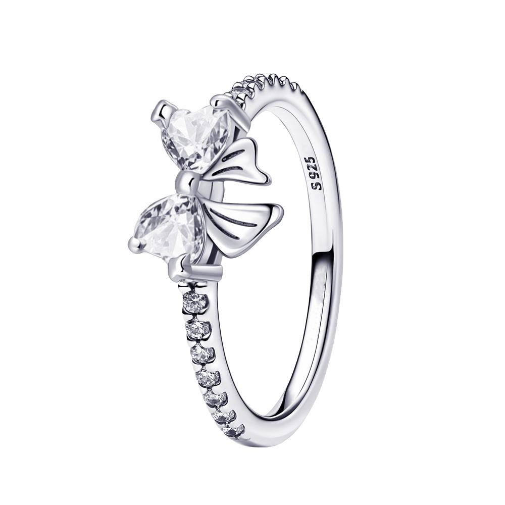 Luxury 925 Silver Heart-shaped Bow Flower Ring Fit Women's High-end Jewelry Parties Valentine's Day Gifts
