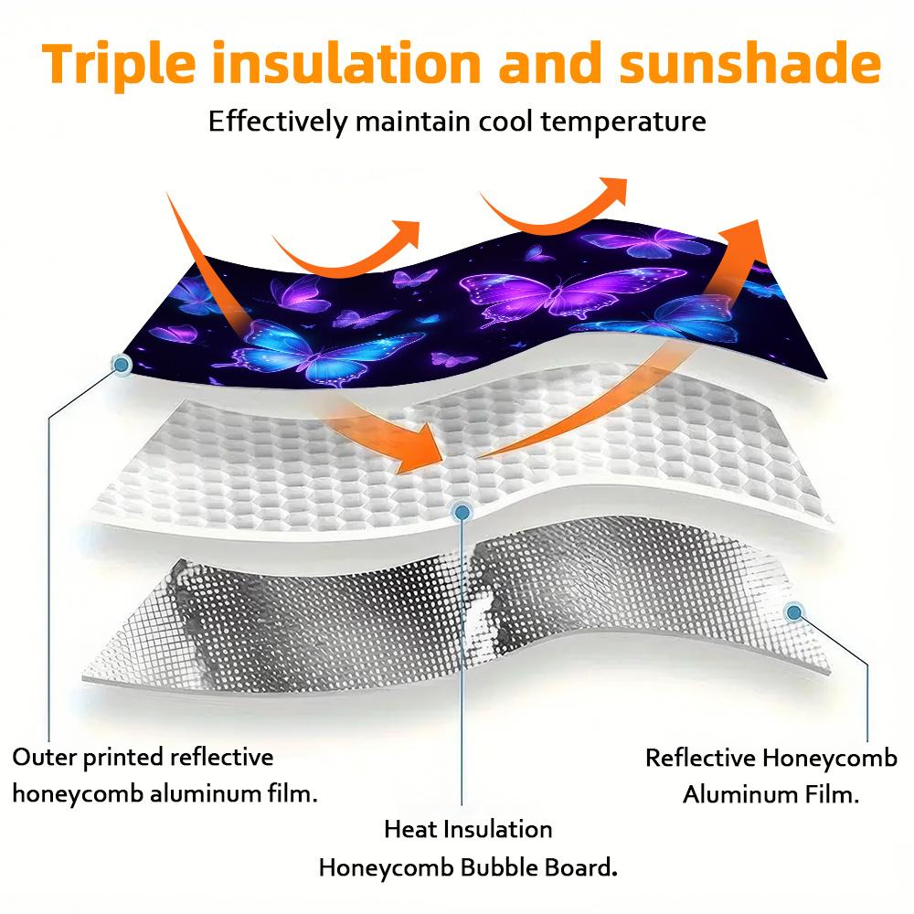 1Pcs Neon Butterfly Car Windshield Sunshade UV Rays Heat Blocker Keeps Vehicle Cool Unique Design Fit Sedans SUVs Trucks RVs