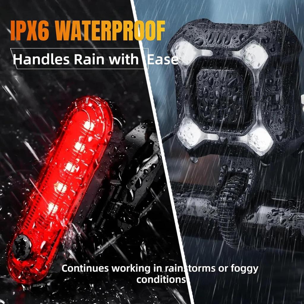 140dB Bike Horn with Front and Rear Light, 2in1 Bicycle Bell Control Switch LED Light, Rechargeable Waterproof, 8+5 Modes Headlight and Tail Light