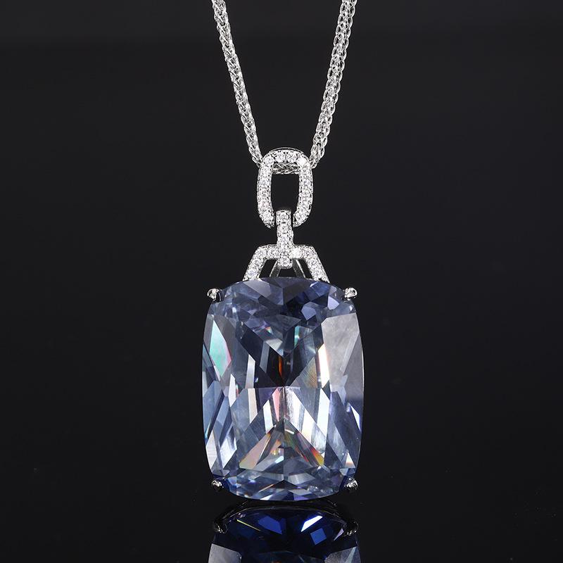 Jewelry Copper Bottom Gold-Plated Imitation Colored Treasure Square Diamond Pendant Necklace 20 * 28