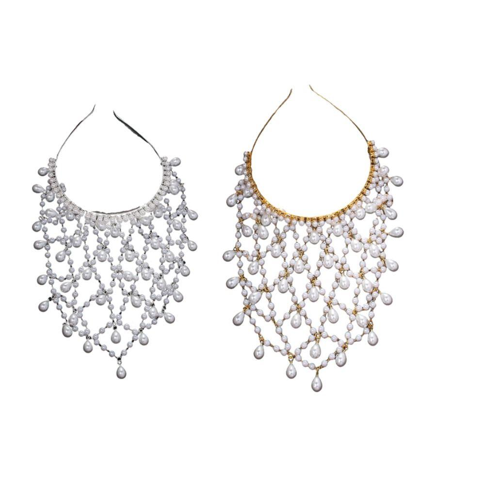 Bar Mitzvah Crown Grid  Hair Band Rhinestone Bride Tiaras Pearl Princess Hair Band  Wedding