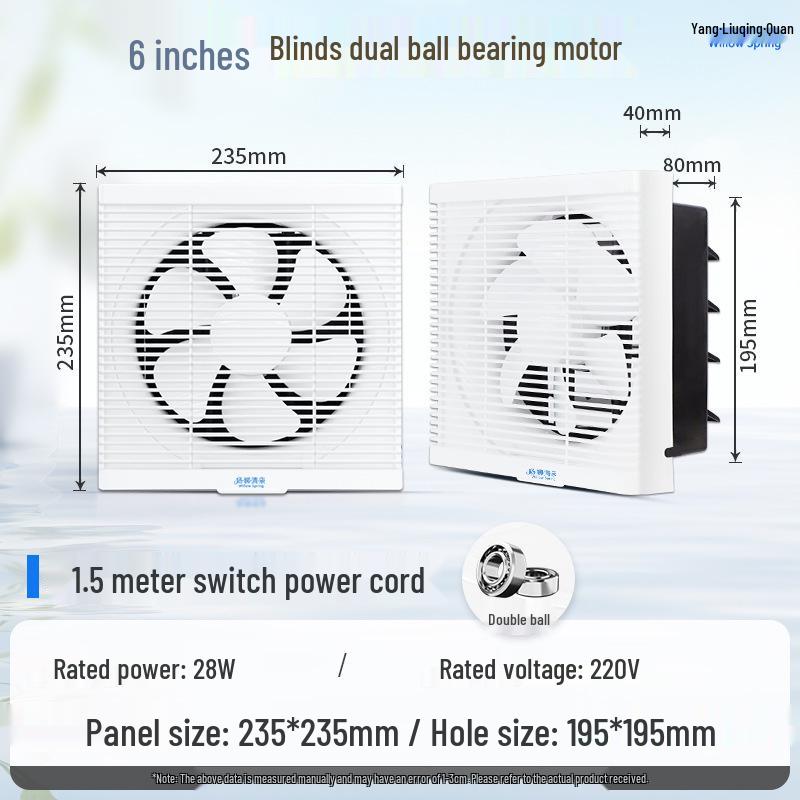 Louvre Silent Ventilation Fan: Kitchen Oil & Bathroom Exhaust Wall/Window Mount