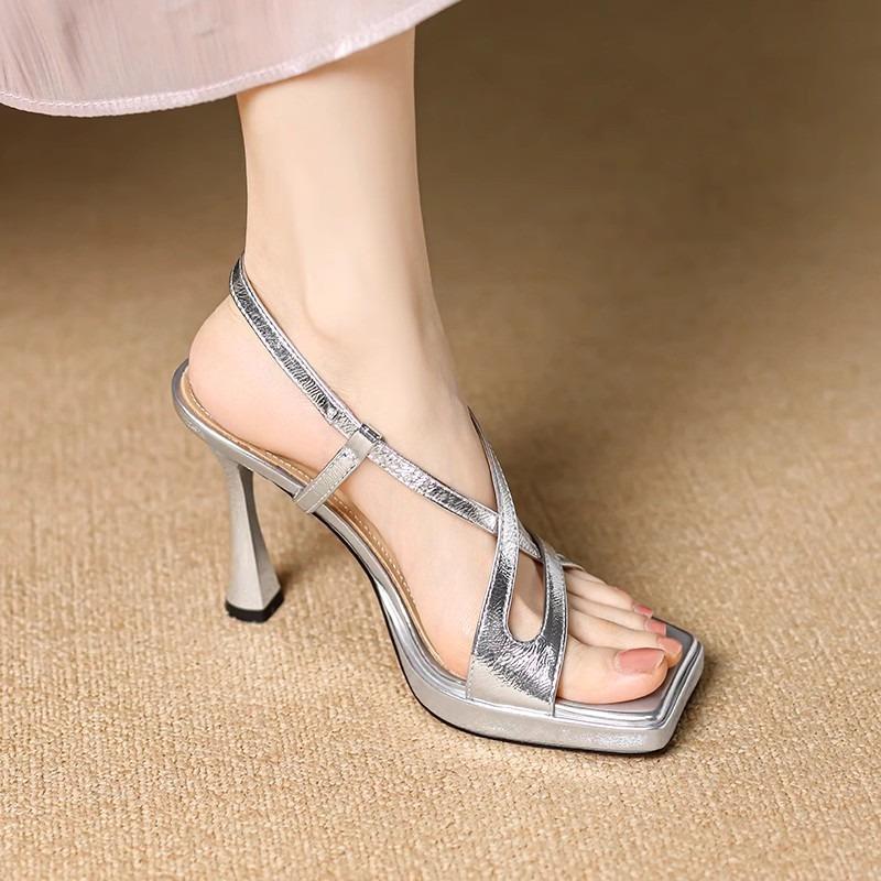 Fashion Women's Sheepskin Band Cross Strap Kitten Heel Open Toe Sandals Elegant Ladies Slim Daily Dress Pumps Plus Size Hot