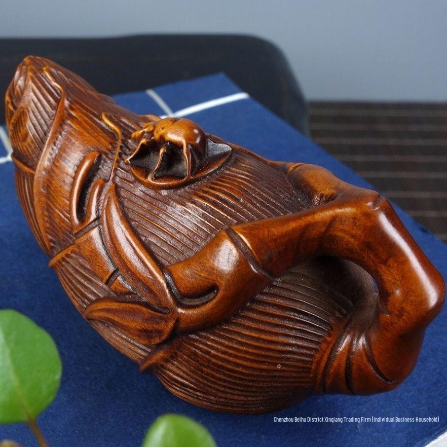 Red Sandalwood Teapot Handle Ornament - Solid Wood Carving Craft