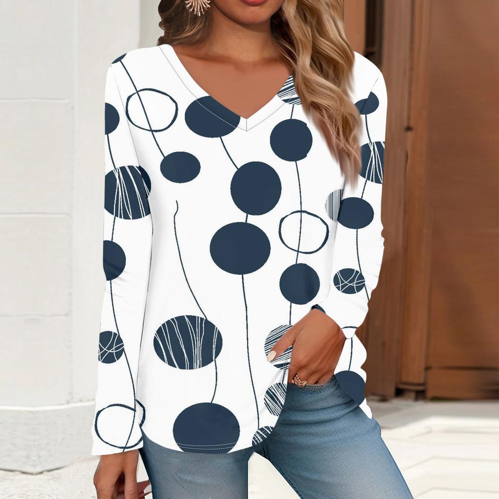 Women's T Shirt Retro Print Long Sleeve Daily Weekend Daily Basic V Neck Regular Fall Winter Tops