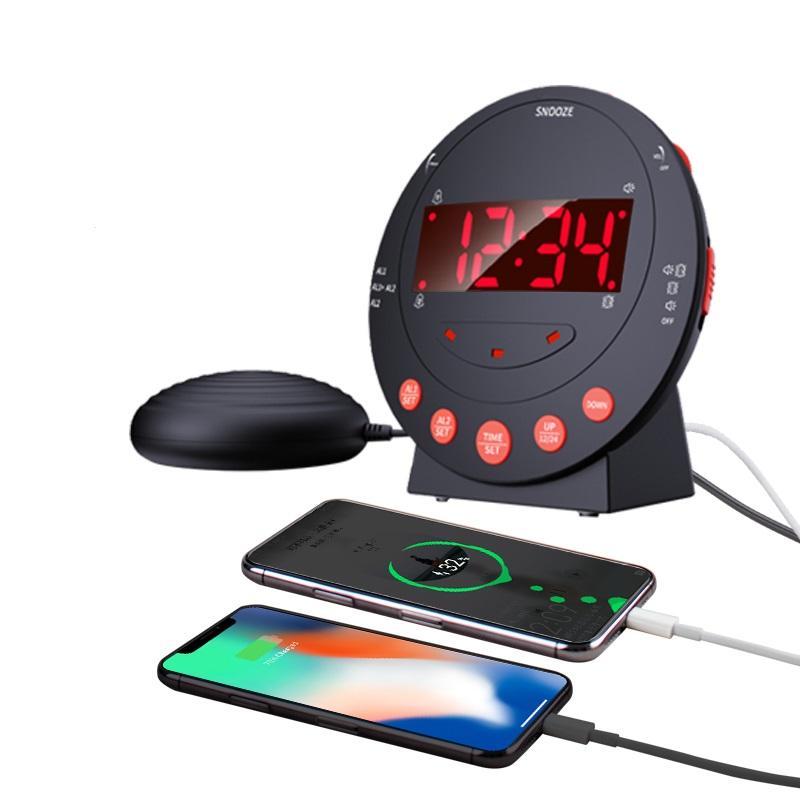 3in1 Titreşimli Alarm Yanıp Sönen Işık LED Çalar Saat Erteleme Yatak Sarsıcı Uyanma Çalması Derin Uyuyanlar İşitme Engelliler Yaşlılar için USB Şarj Cihazı