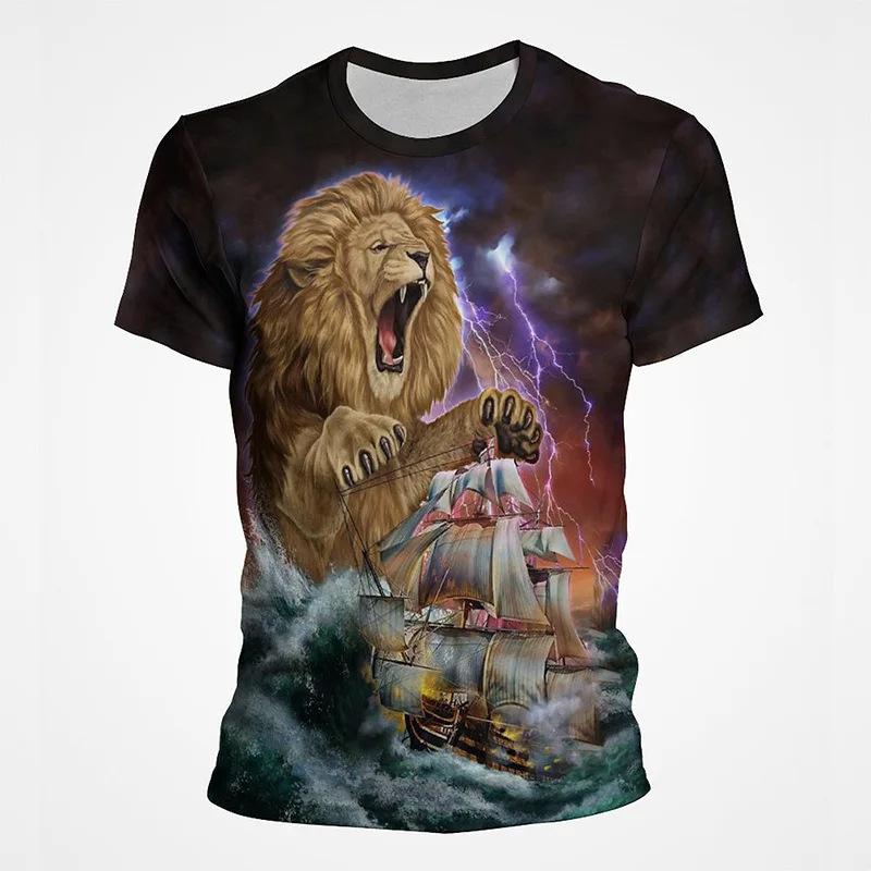 Summer Round Neck 3D Animal Pattern Print Top Fashionable Casual Short Sleeved Men's T-shirts